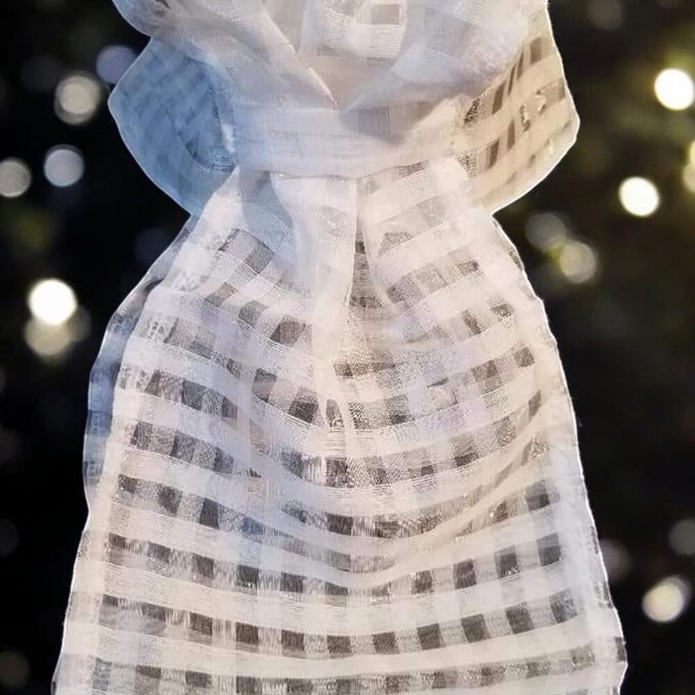 STOCK TIE bright WHITE "Burn-Out" fabric PRE-TIED by ORNAMENTS NEW